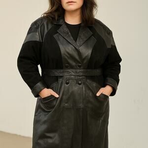 Vintage‎ Wilsons Leather Trench Coat Tooled Belt Suede Floral Western Womens Lrg